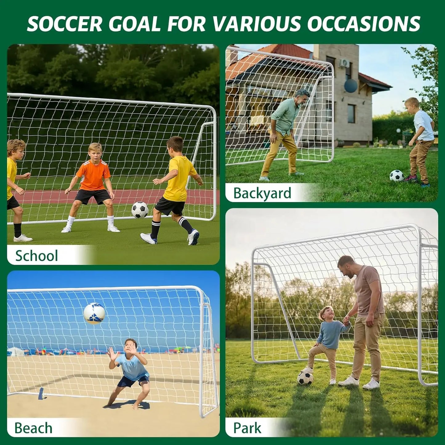 #Summervibes ABORON Soccer Goals - 12X6Ft Soccer Goals for Backyard, PE Net Metal Soccer Goal for Youth Adult, Perfect for Games Indoor Outdoor Soccer Training Equipment