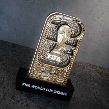FIFA World Cup 2026 Official Licensed LED Base Acrylic Display – Layered Wood & Transparent Acrylic Panel Soccer Memorabilia, Light-Up Decor for Home, Desk, Room, Game Room & Gift Outdoorfun