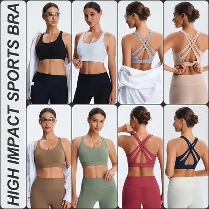 Women'S High Impact Sports Bras with Sewn in Pads,4 Row Adjustable Hook-Eye Closure,Crisscross Adjustable Straps Back,Soft and Comfortable Non-Removable Molded Cups,Women Workout Tops for Running Yoga