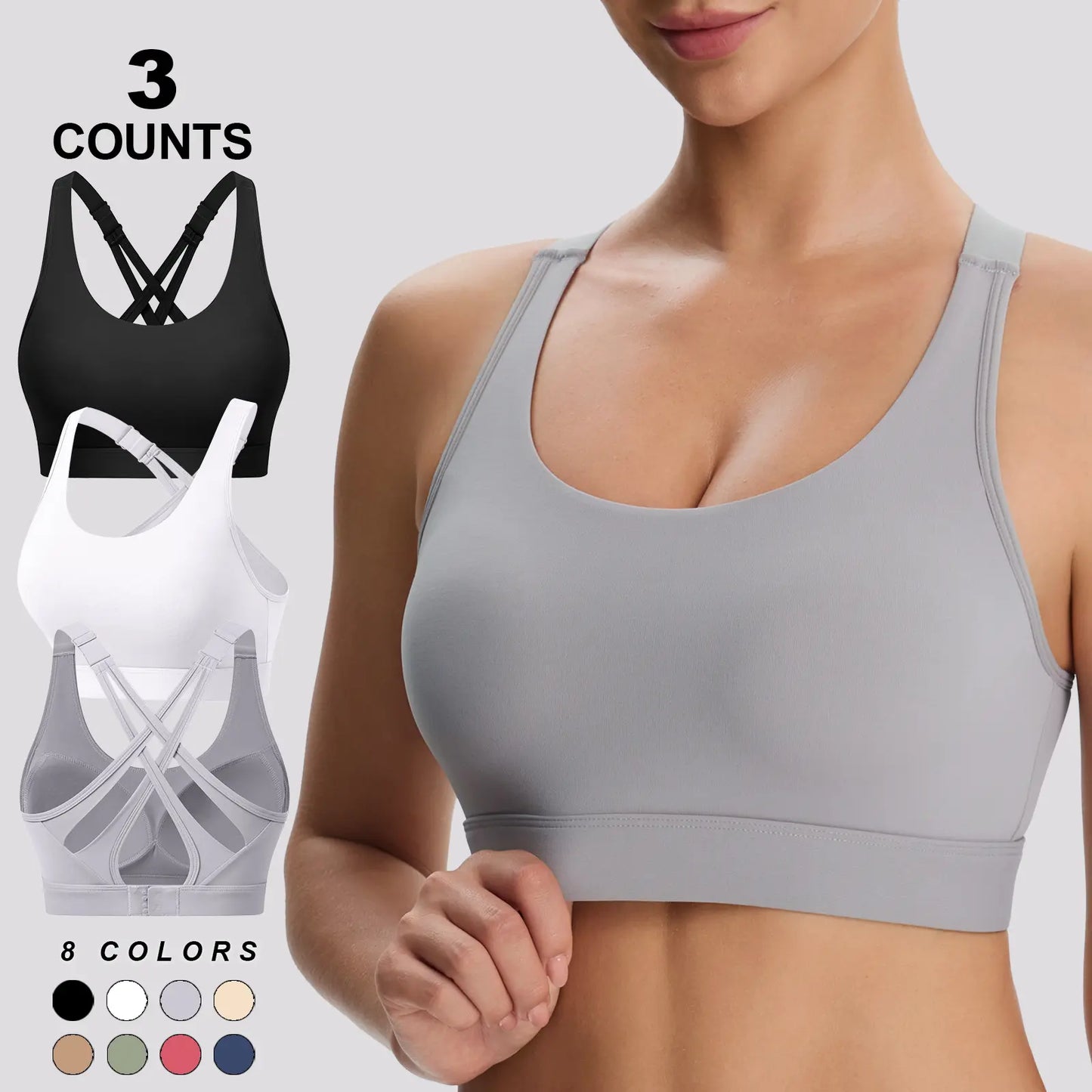 Women'S High Impact Sports Bras with Sewn in Pads,4 Row Adjustable Hook-Eye Closure,Crisscross Adjustable Straps Back,Soft and Comfortable Non-Removable Molded Cups,Women Workout Tops for Running Yoga