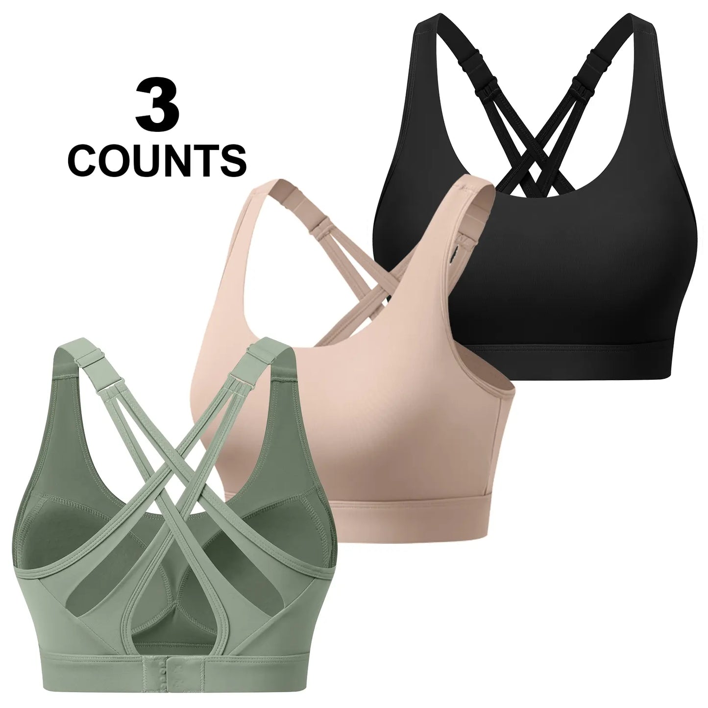 Women'S High Impact Sports Bras with Sewn in Pads,4 Row Adjustable Hook-Eye Closure,Crisscross Adjustable Straps Back,Soft and Comfortable Non-Removable Molded Cups,Women Workout Tops for Running Yoga