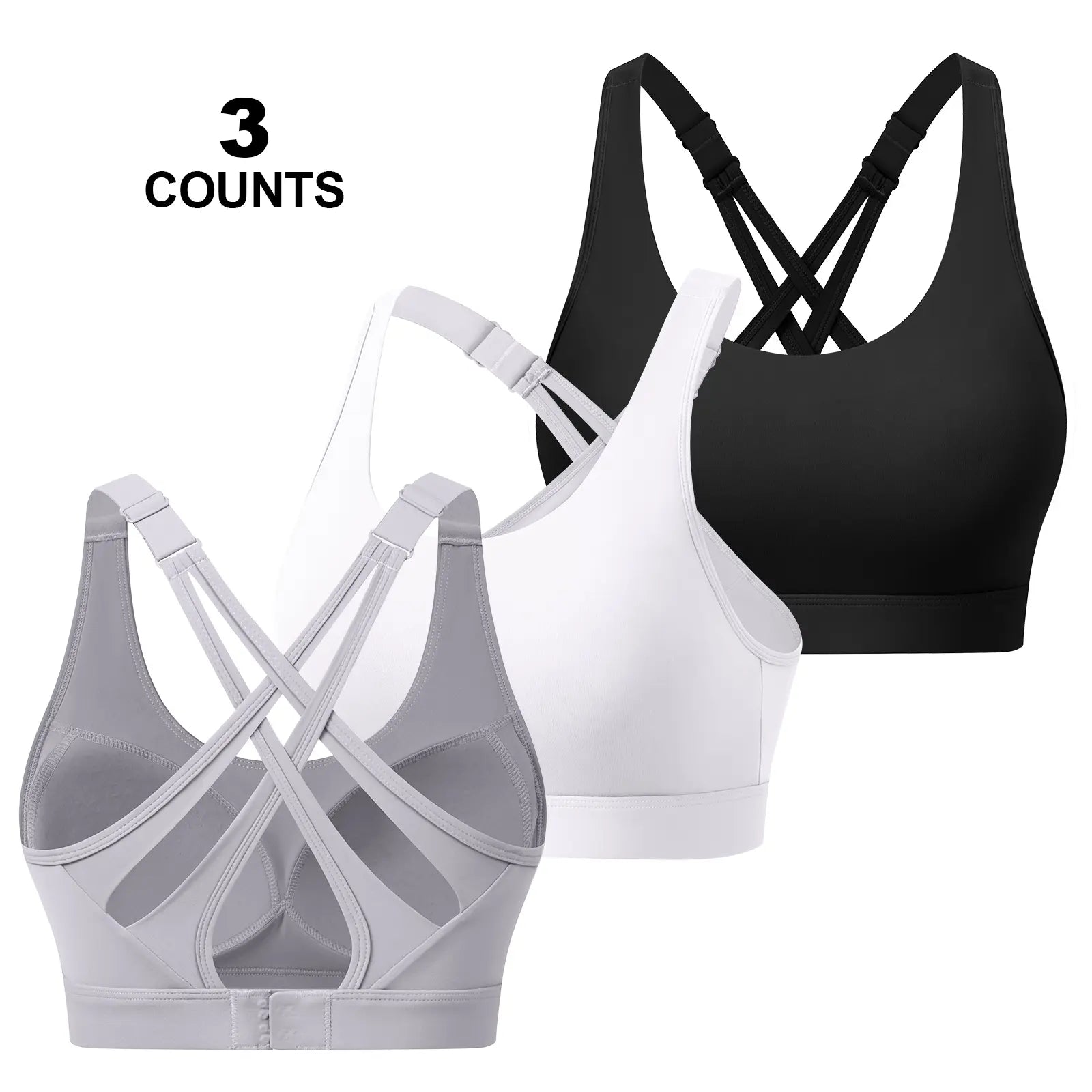 Women'S High Impact Sports Bras with Sewn in Pads,4 Row Adjustable Hook-Eye Closure,Crisscross Adjustable Straps Back,Soft and Comfortable Non-Removable Molded Cups,Women Workout Tops for Running Yoga