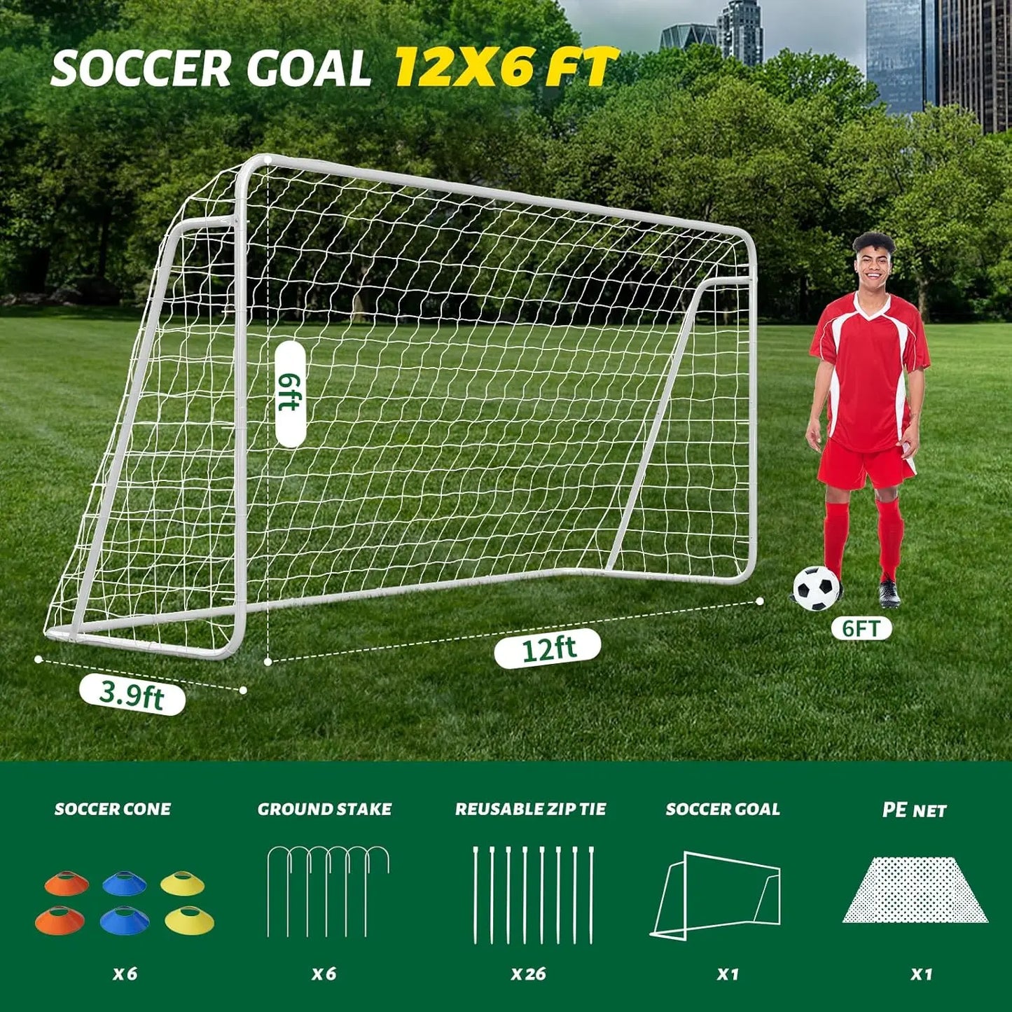 #Summervibes ABORON Soccer Goals - 12X6Ft Soccer Goals for Backyard, PE Net Metal Soccer Goal for Youth Adult, Perfect for Games Indoor Outdoor Soccer Training Equipment