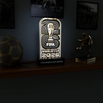 FIFA World Cup 2026 Official Licensed LED Base Acrylic Display – Layered Wood & Transparent Acrylic Panel Soccer Memorabilia, Light-Up Decor for Home, Desk, Room, Game Room & Gift Outdoorfun